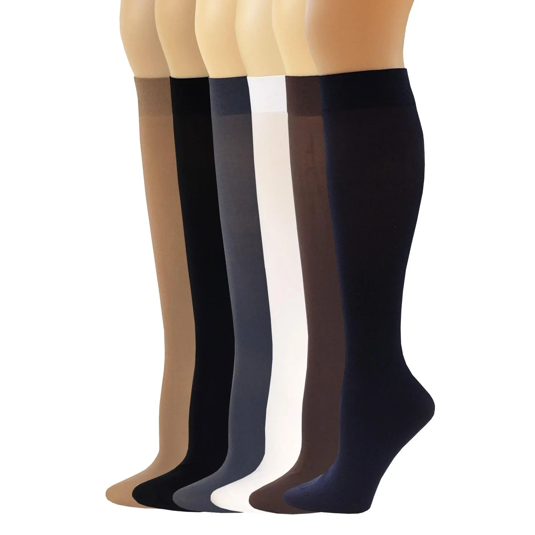 Women’s Opaque Stretch Knee-High Trouser Socks (6 Pairs) - Queen Size 7-12, Basic Soft Lightweight Fabric, Formal Wear Style, Smooth, Breathable, Everyday Fit