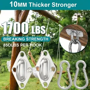 2 Pcs 2.3 Inch 304 Stainless Steel Pad Eye Plate Hooks with Screws and 2 Pcs 2 Inch 304 Stainless Steel Snap Hook for Suspension, Ceiling Hooks, Marine Application Hook