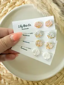 Lily Rose Co. Shell Studs Handmade Polymer Clay Earrings Stainless Steel Hypoallergenic Jewelry