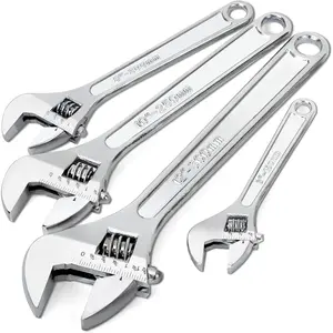 4- Adjustable Wrench Set with Wide Handle, Included 12-In, 10-In, 8-In, 6-In, Adjustable Wrench Set with Measurement Scales,  for Plumbing, Home and Garage Applications