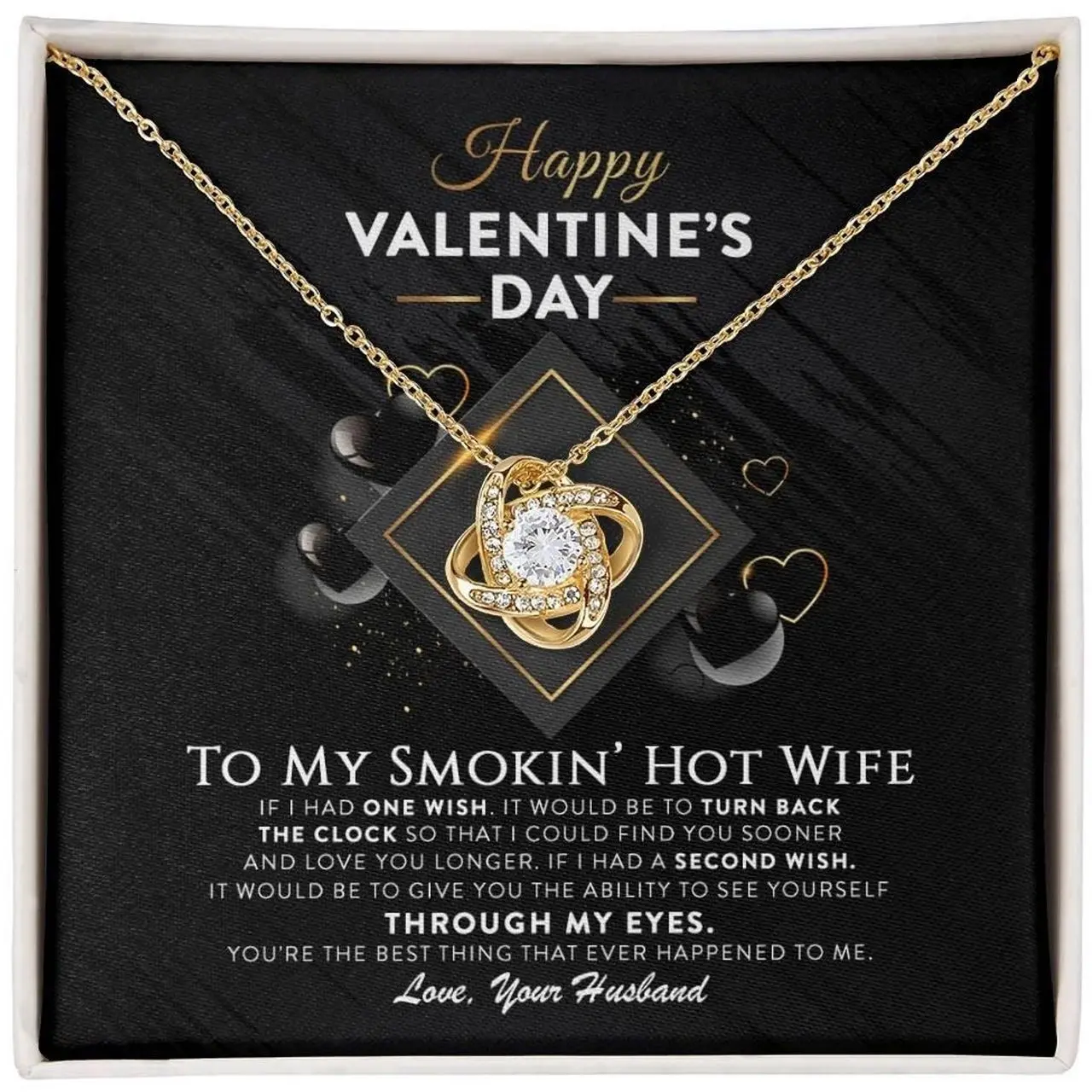 Valentine's Day Gift Love Knot Necklace, Cubic Zirconia To My Smokin' Hot Wife Gift