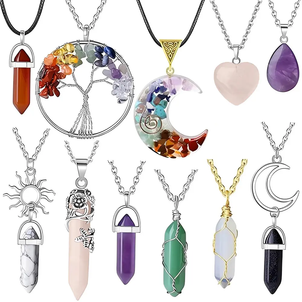 Women's 11Pcs Carnelian Obsidian Stainless Steel Tree of Life Heart-Shaped Boho Chakra Spiritual Healing Crystals Natural Stone Necklace Set, Beach Jewelry, Necklace Gift for Birthdays Mother's Day Home Improvement Use