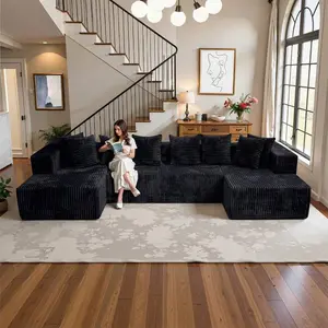 [3 Packages Shipping] 132'' U-Shape Modular Cloud Corduroy  - Modern And Suitable For Living Room, Comfortable,Living Room Combination ,No Assembly Needed,Popular Boneless Sectional  Loveseat  Vacuum-Sealed Compression  couch Sofa Faux Fur Bean Bag coffee