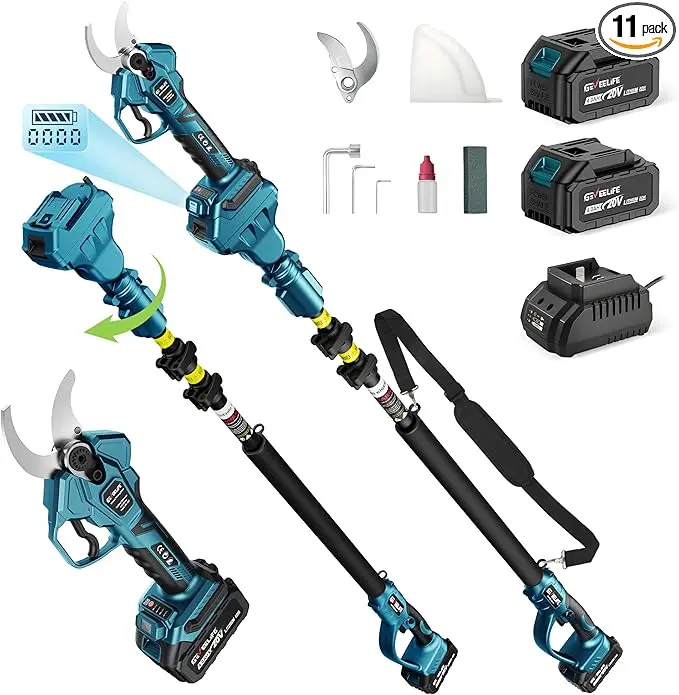 GEVEELIFE 2-in-1 Electric Pruning Shears Cordless, 1.6" Cutting Diameter, Electric Tree Pruner with 12.8Ft Reach Extension Pole, 2×4.0Ah Battery Powered Pole Pruner for Tree Trimming,Gift ideas for ,FathersDayGiftDad