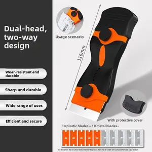 Razor Blade Scraper Tool,With Extra 10pcs Plastic Blades And 10pcs Metal Blades, 2-in-1 Scraper Tool Cleaning Razor Scraper For Decals, Stickers, Labels, Caulk, Adhesive, Paint, Cooktop