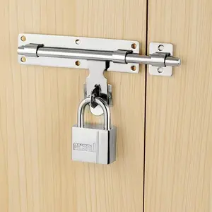 Stainless Steel Slide Bolt Latch with Padlock Hole, Heavy-duty Door Lock Hardware, Left Or Right Side Mounting for Secure Home Safety