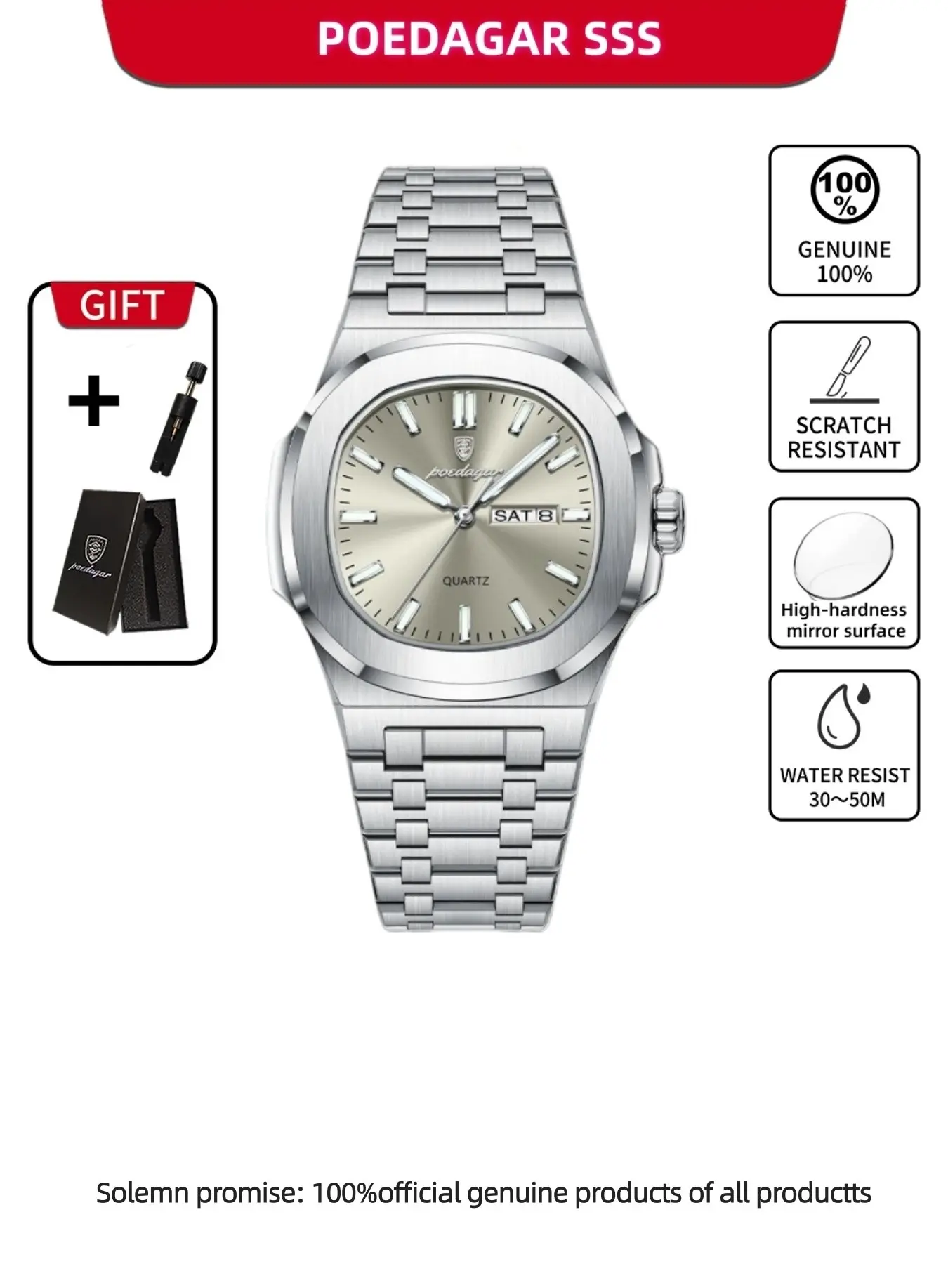 Men's Business Fashion Waterproof Luminous Dial Analog Quartz Watch, Stainless Steel Watches, Fashion Watch for Party, Daily Clothing Decor, Trendy All-match & Exquisite Watch for Birthday Gift with Box