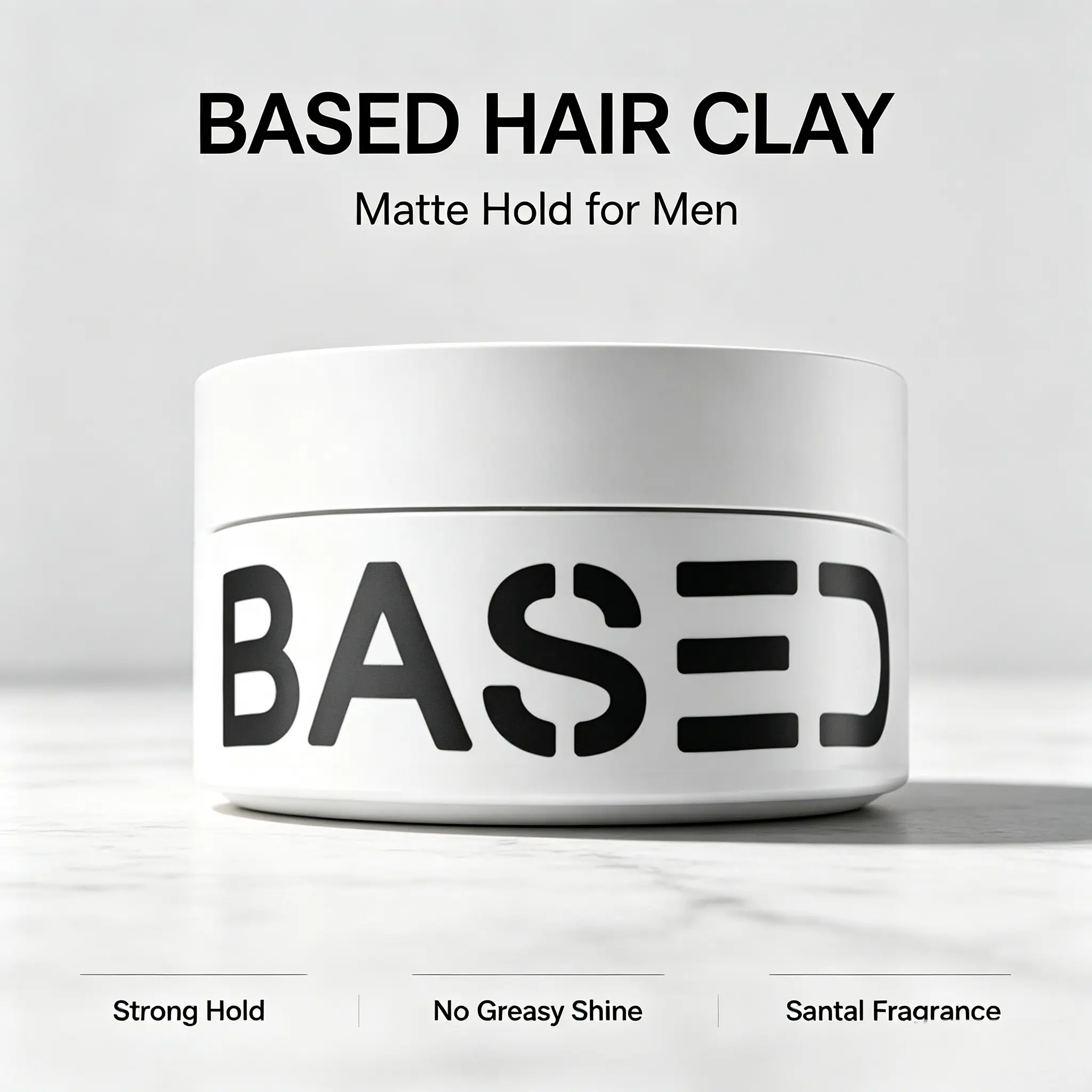 BASED Hair Clay for Men, Matte Low Shine Hair Styling Clay, Strong All Day Hold Texturizing Hair Putty, Sandalwood Scent, Easy To Wash Out, Natural Messy Hairstyle For Straight & Wavy Hair