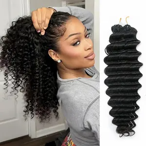 EAYON Crochet Human Hair Extension Pre-Separated Deep Wave Afro Tight Curly Time-Saving 60 Grams Per Pack [4-5 packs recommended for a full head]