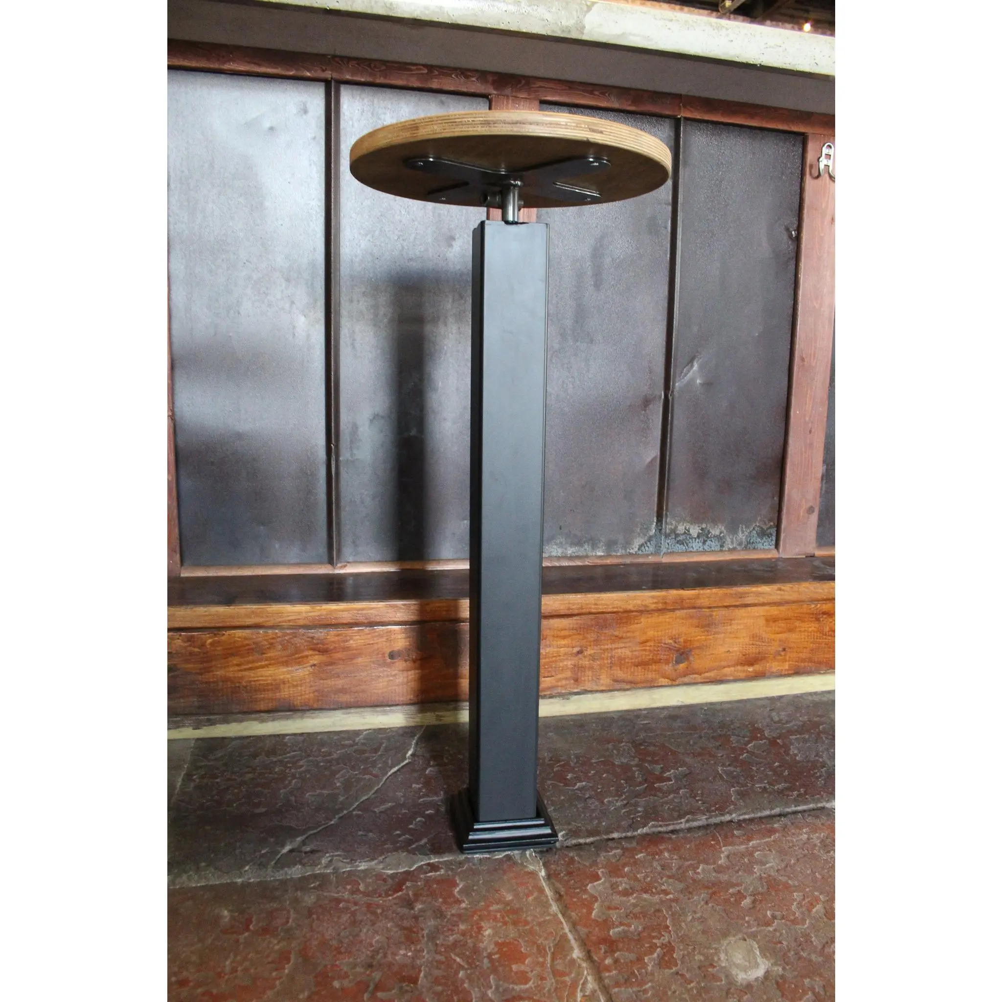 Bolt-Down Pedestal Bar Stool – Industrial Steel Base with Round or Tractor Seat – Floor Mount Bar Stool for Indoor or Covered Patio