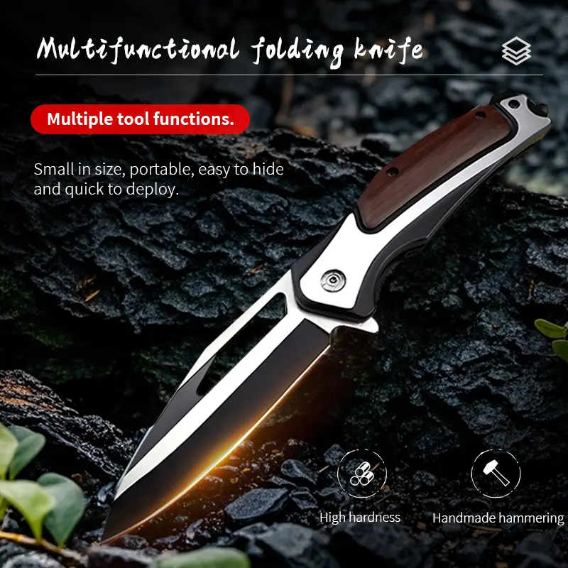 3.4-in Wooden Handle Stainless Steel Bone Chopping Knife, Lightweight Sharp Professional Kitchen Essential for Precise Cutting, Camping Knives, Dad Gifts