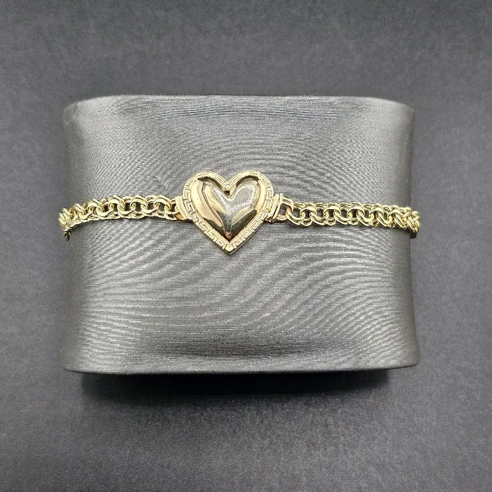 14k Gold Heart Bracelet, 4mm, Size 7, Everyday Wear Gold Jewelry Accessory