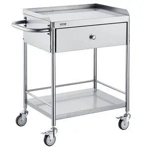 【fathersdaygift】VEVOR Medical Cart 2-Layer Stainless Steel Cart 220 lbs Weight Capacity, Lab Utility Cart with 360° Silent Wheels and a Drawer for LabClinic, KitchenSalon