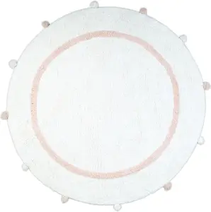 360 stand 32 in. Round Soft Bathroom Mat, Light Pink & White Cotton Geometric Rug, Modern Decorative Contemporary Mildewproof Shower Mat, Circle