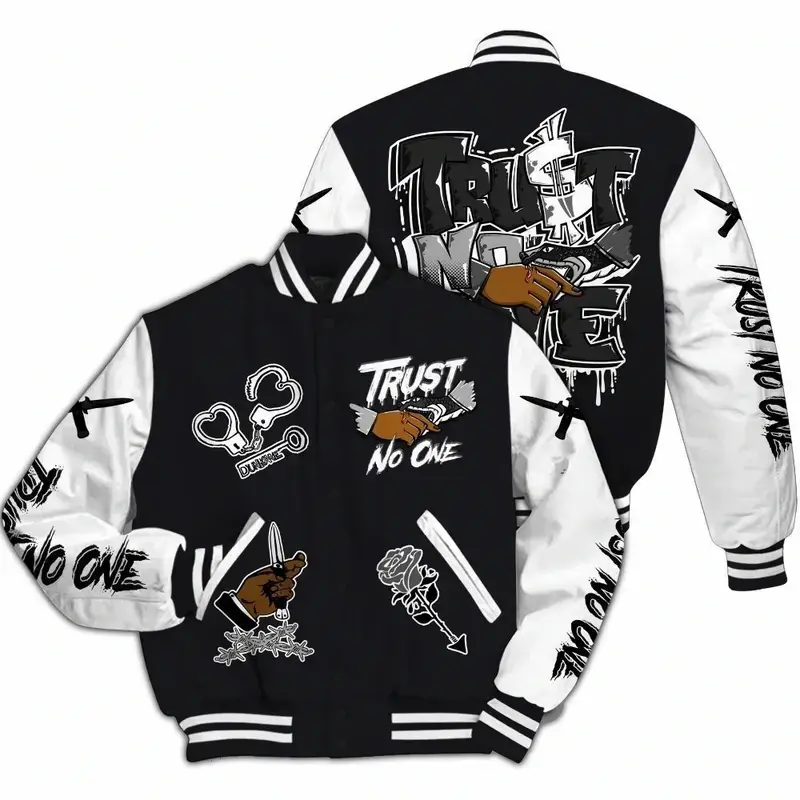 Thunder 4s Trust No One Varsity Jacket, Drip All Over Print Letterman Jacket, Unisex Baseball Sport Coat, Retro Streetwear Outerwear, Casual Fashion Jacket, Gift for Men and Women