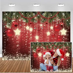7x5ft Christmas Backdrop Red Ball Xmas Merry Party Decorations for Family Holiday  Year Backdrop for Christmas Party Decoration Banner Photo Shoot