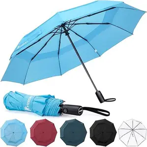 Windproof Travel Umbrella, 85 MPH Resistant, Auto Open Close Compact Folding Umbrella with Ergonomic Handle, Quick-Dry Canopy for Rain, Sun, Commuting & Backpack