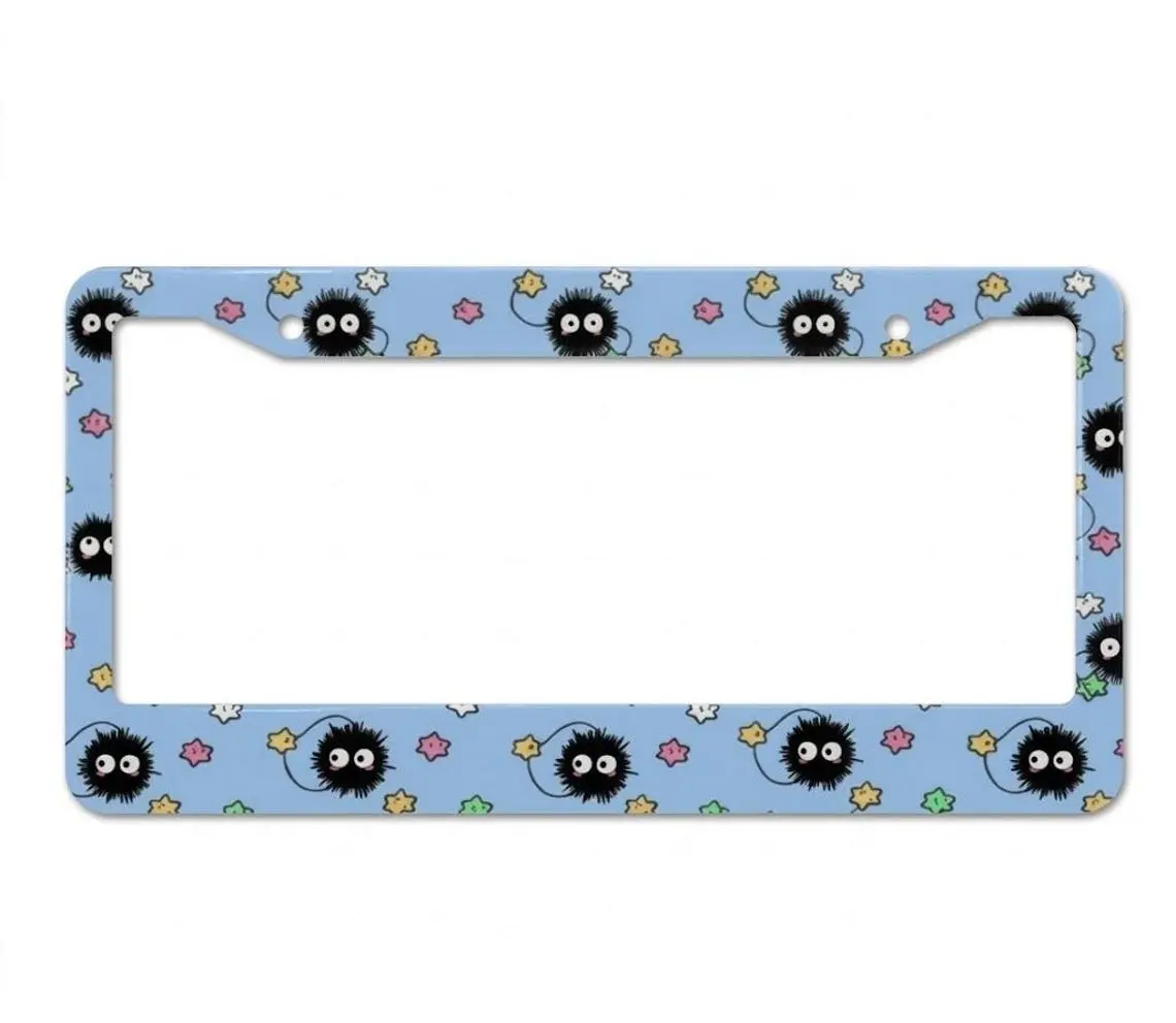 Soot Sprite License Plate Frame, Cute Anime Car Tag Holder, Studio Ghibli Inspired Car Accessories, Kawaii Black Dust Sprite Auto Decor Gift