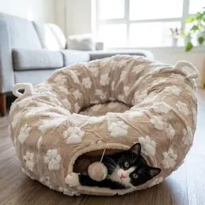 Huge Size Cat Tunnel Bed Cat Toys Adorable Cat Paw Outlooks with Fluffy Toy Balls and Plush Cushion High Quality Great for All Seasons Foldable Soft Plush Material Eco-Friendly Design Practical Functions Adjustable Shapes