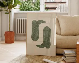 Olive Cowboy Boots Print, Vintage Western Cowgirl Decor,Large Wall Art for Birthday or Christmas,Decor poster Artistic Ornaments Decoration Room Photo