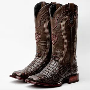 Chocolate Brown Belly Leather Boots - Square Toe Chocolate Brown Belly Leather Boots - Square Toe