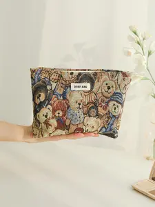 Cute Bear Pattern Makeup Bag, Portable Cosmetic Storage Bag, Cosmetics Organizer, Zipper Makeup Organizer Pouch, Versatile Storage Bag for Travel, Office, Home, Handheld Cosmetic Pouch, Travel Accessory, Travel Essentials