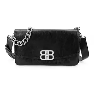 Pre-owned Balenciaga Calfskin Shoulder Bags BB Soft Small Flap Shoulder Bag in Black with Aged Silver Hardware