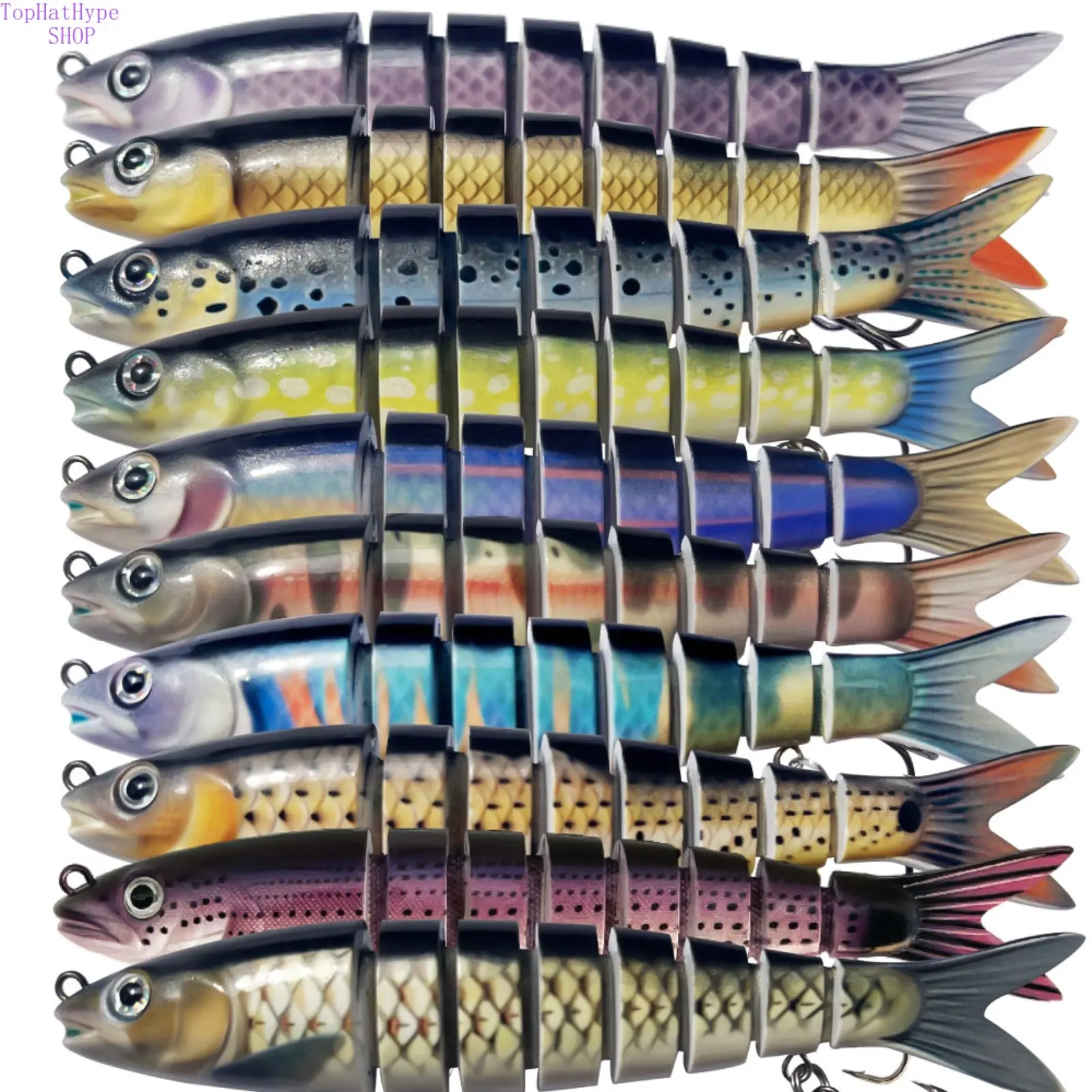 Multi-Jointed Lures with Segmented Body, 19g 8-Segment Sinking Hard Swimbait, Realistic Finish, Sharp Treble Hooks for Freshwater & Saltwater Bass, Pike, Fishing Supplies, Artificial Lures, Hard Plastic