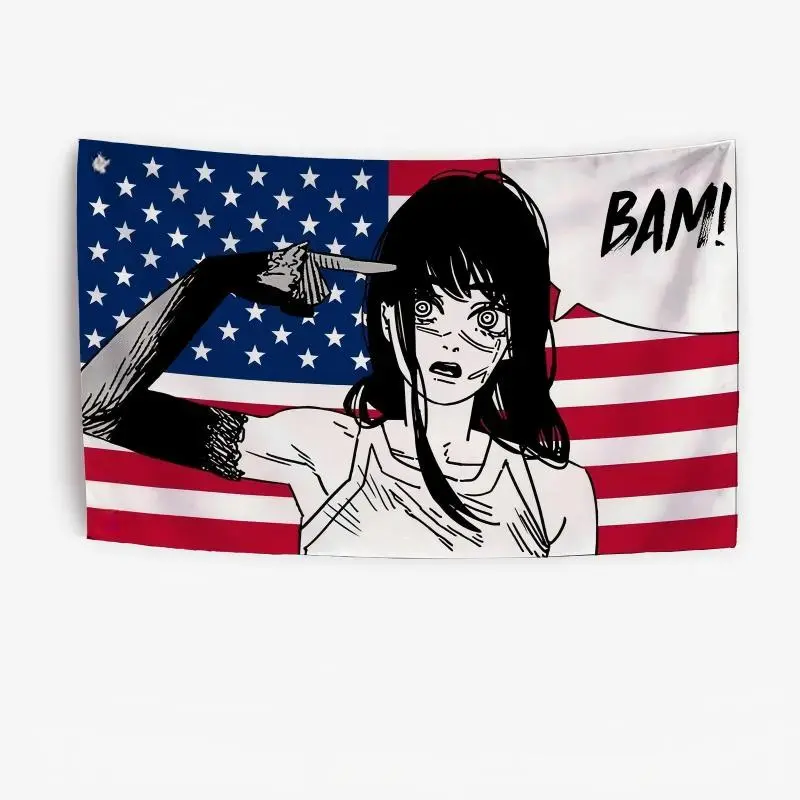 USA Flag  War Devil Yoru from Chainsaw Man anime, American flag outdoor decorative flag, garage flag, tapestry