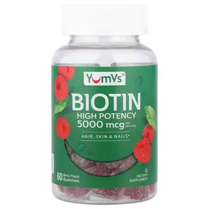 YumVs Biotin Gummies, High Potency, Berry, 60 Gummies (2,500 mcg per Gummy)