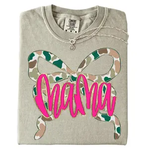 Mama Camo Bow Faux Glitter Graphic Tee