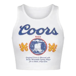 Coquette Western Beer Cropped Tank Womenswear, Aesthetic Unhinged Cotton Sleeveless Baby Tee, Crop Rib Racer Tank Casual Streetwear Top