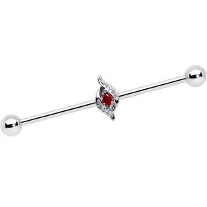 14G Clear Red Gem Swirling Oval Industrial Barbell 38mm