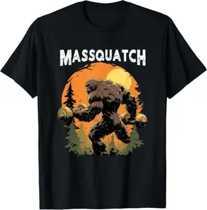 Bigfoot Massquatch Funny Sasquatch Workout Gym Weightlifter Casual Summer Shortsleeve Cotton T-Shirt