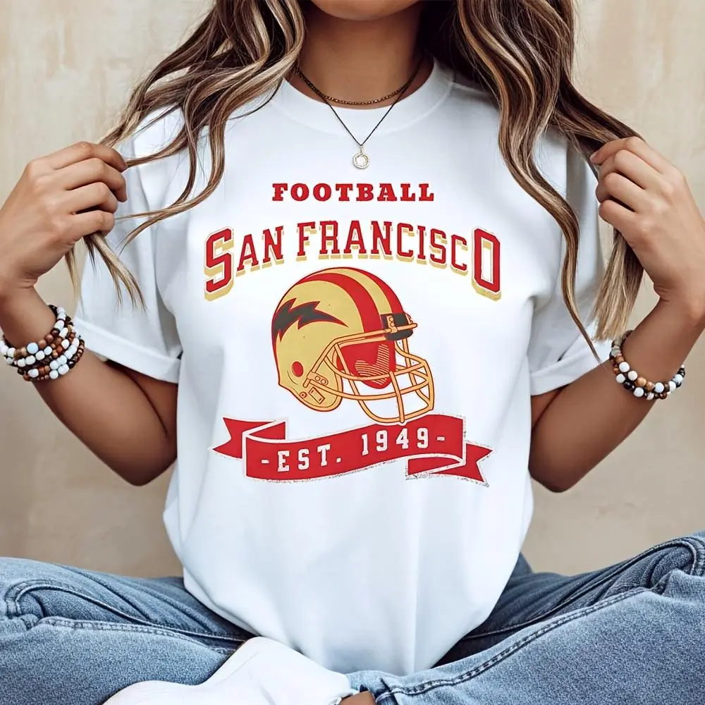 Football San Francisco Est 1949 Helmet Graphic T-Shirt, Vintage Sports Team Fan Apparel, Casual Daily Wear Game Day Gift