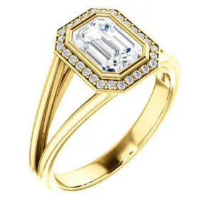 Cubic Zirconia Engagement Ring- The Mackenzie (Customizable Radiant Cut Bezel-set Split band with Halo)
