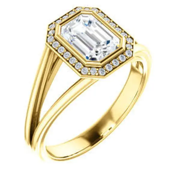 Cubic Zirconia Engagement Ring- The Mackenzie (Customizable Radiant Cut Bezel-set Split band with Halo)