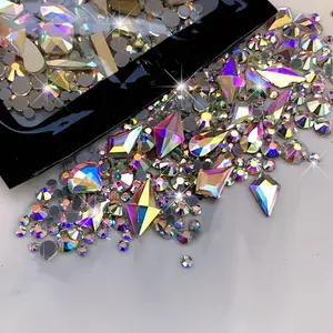 Rhinestone Nail Art Decoration, Glitter Rhinestones, 300pcs/bag Flatback Round Rhinestone & Flatback Odd Shaped Large Cubic Zirconia, Nail Art Accessories