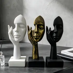 Three Half-Face Statues Vintage Style Resin Handmade Decorations, Perfect for Office Desk Bookshelf Entryway Kitchen Home Gifts
