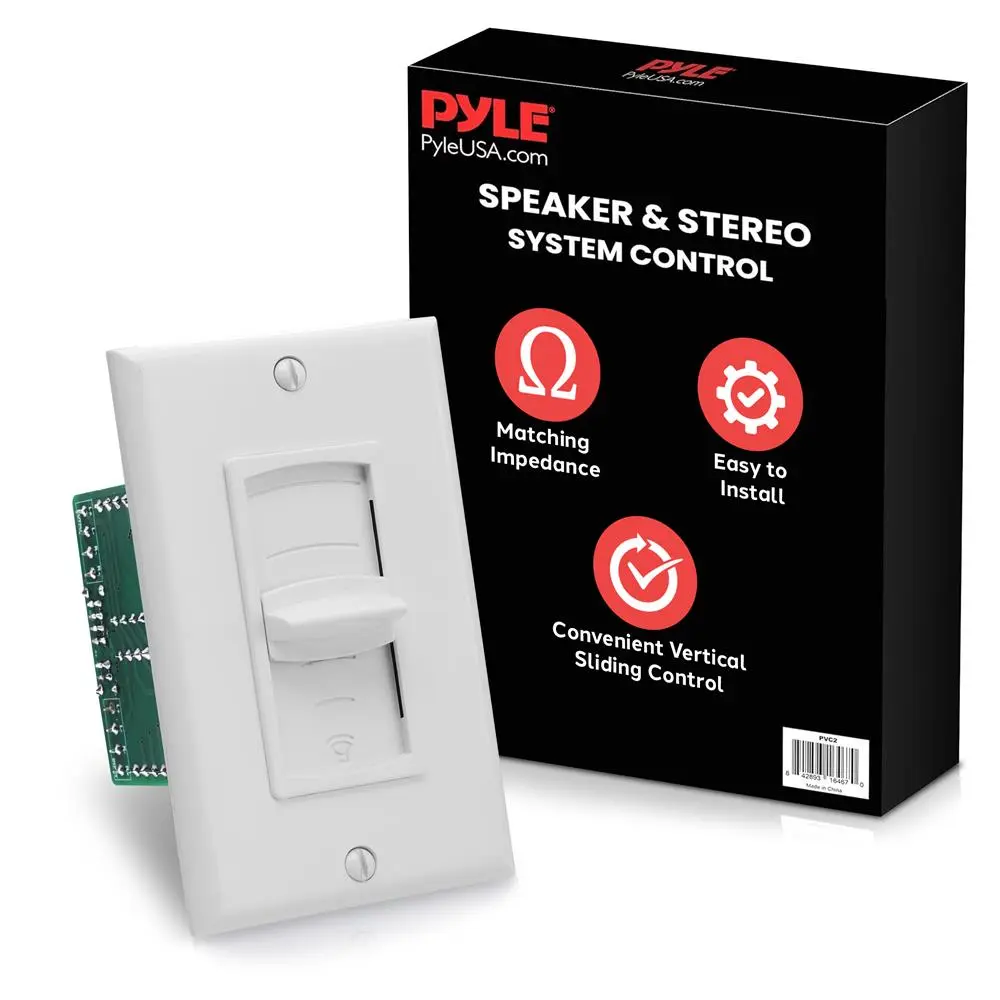 Pyle In-Wall Mount Speaker Volume Control with Decorative Frame, 100W Sliding Adjustment, White, for Speaker System, Stereo Sound, Hi-Fi 4-Pair Selector, Sound Speaker