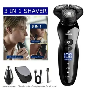 3-In-1 Electric Razor Beard Trimmer for Men, Nose Hair Trimmer & Sideburns Groomer, Waterproof Shaver with LCD Display, Mens Grooming Gift