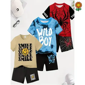 DZP-Boys' 6pcs 3-set digital print cool casual short-sleeved T-shirt and shorts set with round neck - spring/summer, casual style, regular version, very suitable for outdoor clothing,