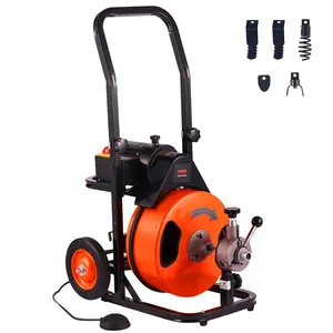 【Summervibes】VEVOR Drain Cleaning Machine 100FT x 3/8 Inch, Sewer Snake Machine Auto Feed, Drain Auger Cleaner with 4 Cutter & Air-Activated Foot Switch for 1" to 4" Pipes