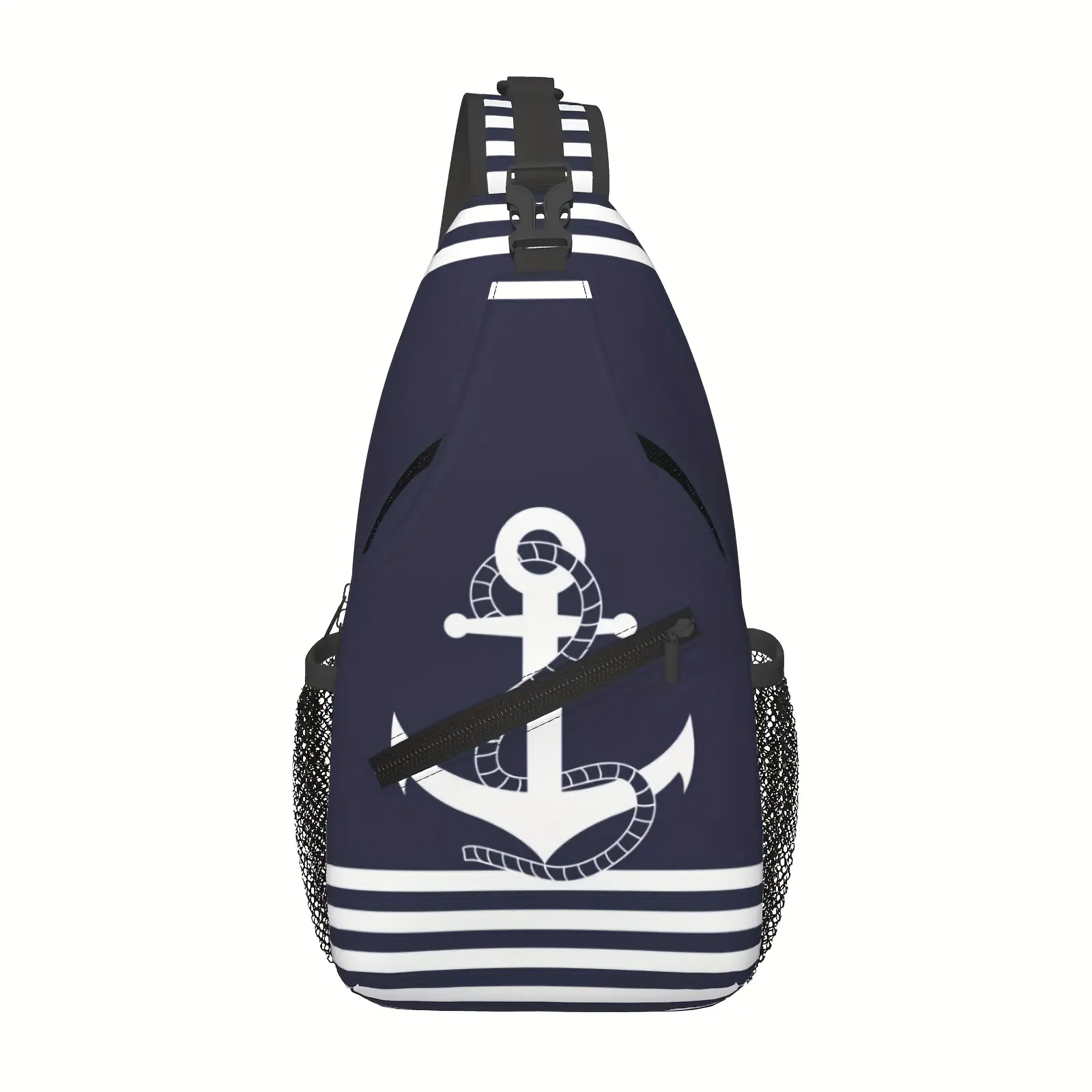 Crossbody Chest Bag Hiking Nautical Anchor Print Shoulder Bag Folding Large Capacity Fashion Durable Can Be Used For Shopping, Work, Leisure Travel Beach Bag Fishing Backpack Travel Accessories Must Have Backpack For School Back Christmas Gifts