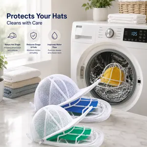 PP Hat Washer Cage for Baseball Caps, (Free Gift-White Zipper Mesh Bag)，Adjustable Hat Shaper for Washer & Dishwasher, Cap Protector with Mesh Laundry Bag, Adult Hat Cleaning Organizer