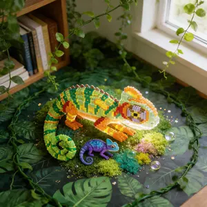 Chameleon King 3D Puzzle Building Block Ornament Animal Shape Puzzle, Ideal Home Décor for Bookshelves and Offices, Perfect Gift for Any Occasion