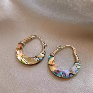 Swyii Unique Abalone Shell Accent Ear Huggies, Accessories Women, Non Tarnish, Holiday Haul Deals, New Year Stuffers, Gift for her, Holiday Gift, High Quality Earrings, Party Glam