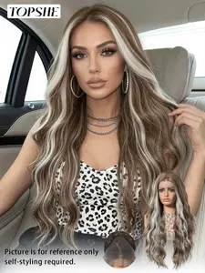 28 Inch Highlight Body Wave Lace Front Wig | Pre-Plucked Natural Hairline Synthetic Wig for Women Ash Blonde Highlight Body Wave Wig | 13x4 HD Lace Front Wig with Natural Hairline for Daily & Party Wear Glueless Frontal Wig Body Wavy Wigs