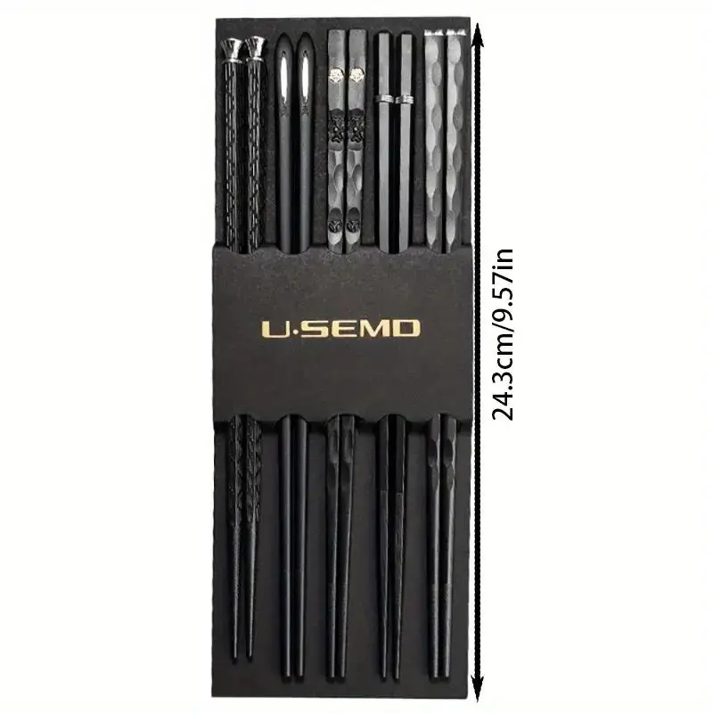 Tableware Gift Set of 5 Pairs Alloy Chopsticks, Sturdy, Easy to Use and Dishwasher Safe