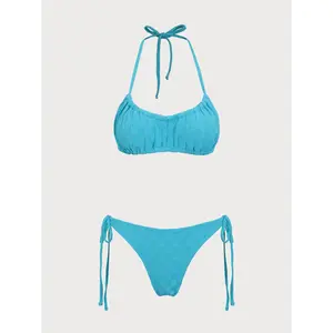 SAMIOL Blue Checkered Ruched Bikini Set Bikini Style Gentle Skin-Friendly Fabric Perfect For Beach Parties Night Events And Holiday Photos Women Bathing Wear